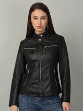 Load image into Gallery viewer, Women Sleek Black Leather Jacket
