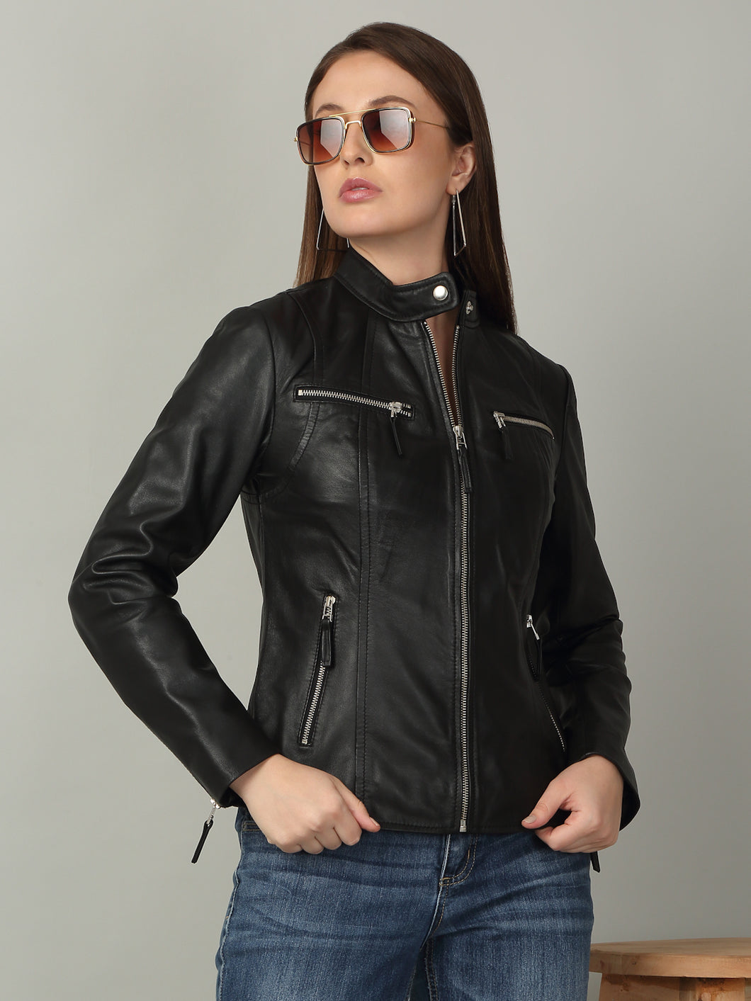 Women Sleek Black Leather Jacket