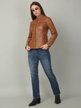 Load image into Gallery viewer, Women Sleek Cognac Leather Jacket
