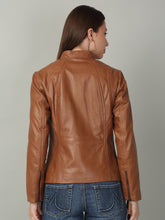 Load image into Gallery viewer, Women Sleek Cognac Leather Jacket
