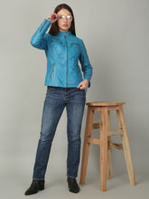 Load image into Gallery viewer, Women Sleek Royal Blue Leather Jacket
