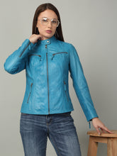 Load image into Gallery viewer, Women Sleek Royal Blue Leather Jacket
