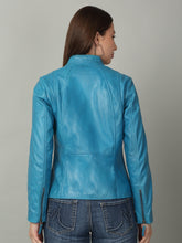 Load image into Gallery viewer, Women Sleek Royal Blue Leather Jacket
