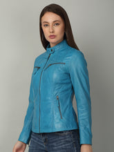 Load image into Gallery viewer, Women Sleek Royal Blue Leather Jacket
