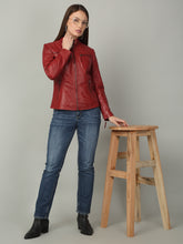 Load image into Gallery viewer, Women Sleek Red Leather Jacket
