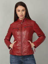 Load image into Gallery viewer, Women Sleek Red Leather Jacket
