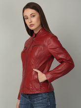 Load image into Gallery viewer, Women Sleek Red Leather Jacket
