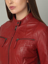 Load image into Gallery viewer, Women Sleek Red Leather Jacket
