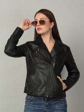 Load image into Gallery viewer, Women Classic Black Biker Leather Jacket
