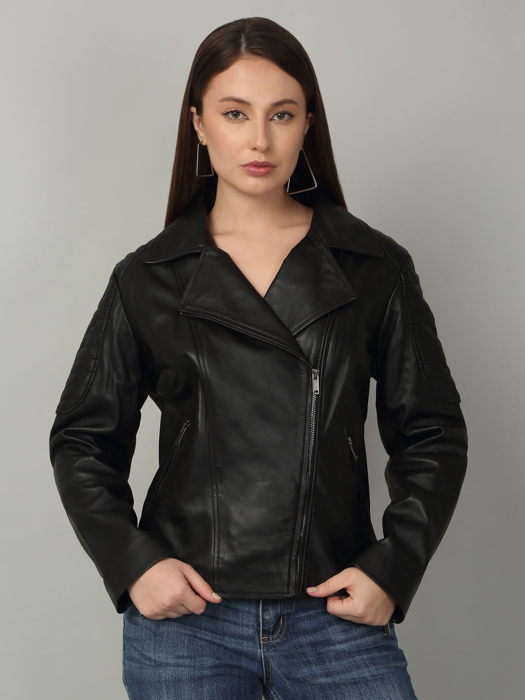 Women's Black Leather Biker Jacket