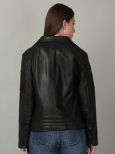 Load image into Gallery viewer, Women&#39;s Black Leather Biker Jacket
