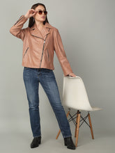 Load image into Gallery viewer, Women&#39;s Rose Leather Biker Jacket
