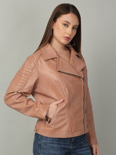 Load image into Gallery viewer, Women&#39;s Rose Leather Biker Jacket
