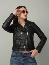 Load image into Gallery viewer, Women&#39;s Classic Leather Biker Jacket
