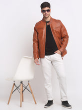 Load image into Gallery viewer, Men Mustard solid Leather Jacket
