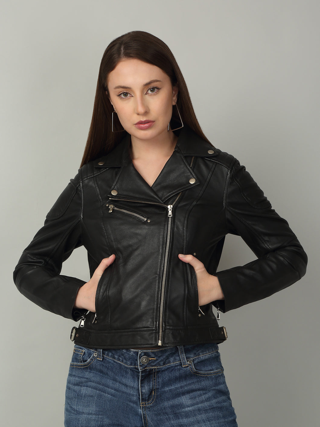 Women's Black Biker-Style Leather Jacket