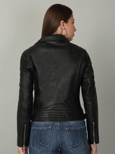 Load image into Gallery viewer, Women&#39;s Black Biker-Style Leather Jacket
