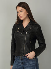 Load image into Gallery viewer, Women&#39;s Black Biker-Style Leather Jacket
