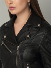 Load image into Gallery viewer, Women&#39;s Black Biker-Style Leather Jacket
