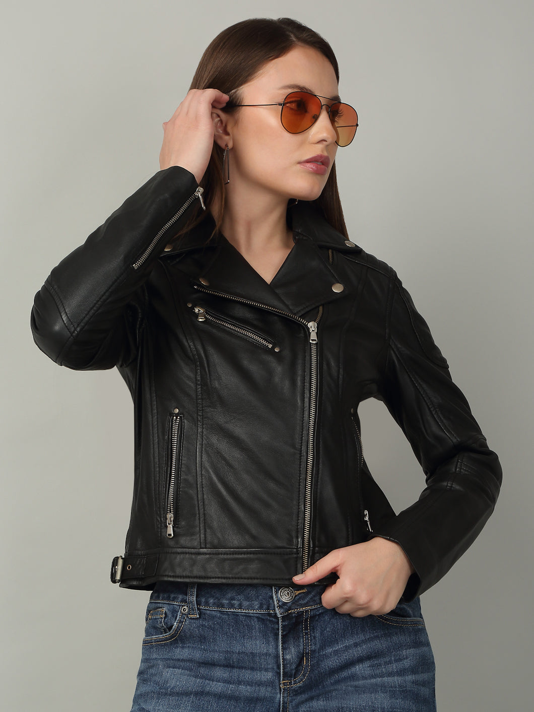 Women's Black Biker-Style Leather Jacket