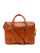 Load image into Gallery viewer, Unisex Tan Solid Genuine Leather Laptop Bag
