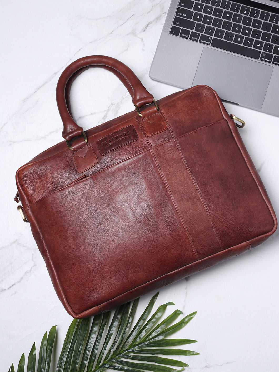 Unisex Brown Leather Laptop Bag With Detachable Strap