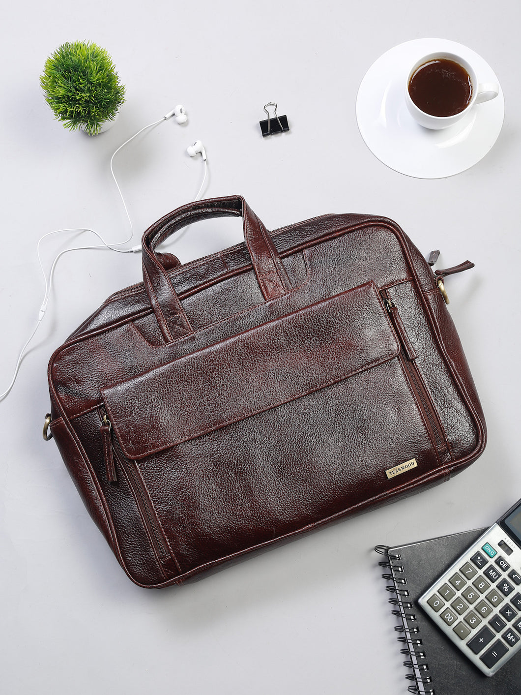 Unisex Brown Solid Genuine Leather Laptop Bag