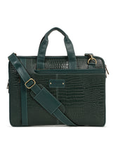 Load image into Gallery viewer, Unisex Green Croco Leather Laptop Bag
