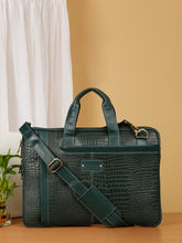 Load image into Gallery viewer, Unisex Green Croco Leather Laptop Bag
