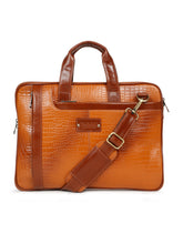 Load image into Gallery viewer, Unisex Tan Croco Leather Laptop Bag
