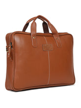Load image into Gallery viewer, Teakwood Unisex Tan Leather Laptop Bag
