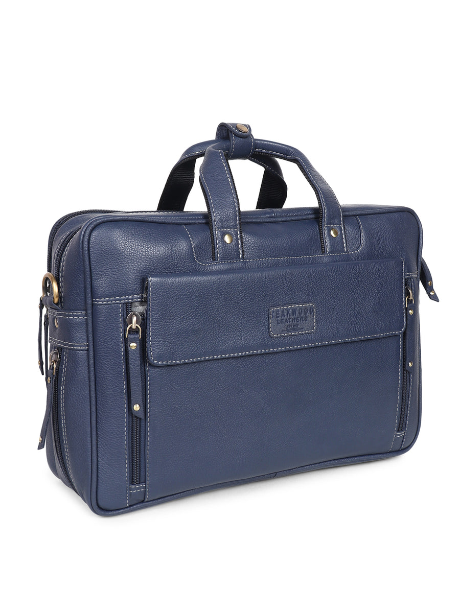 Teakwood Blue Solid Genuine Leather Laptop bag – Teakwood Leathers