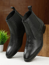 Load image into Gallery viewer, Men&#39;s Croco Texture Black Leathers Boots
