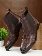 Load image into Gallery viewer, Men&#39;s Croco Texture Brown Leathers Boots
