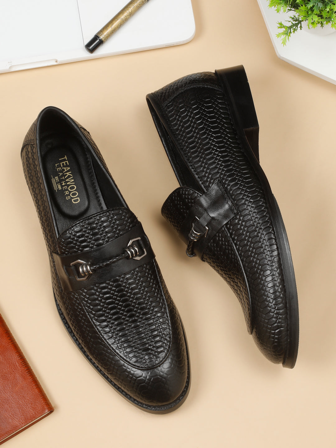 Mens black leather slip on dress shoes online