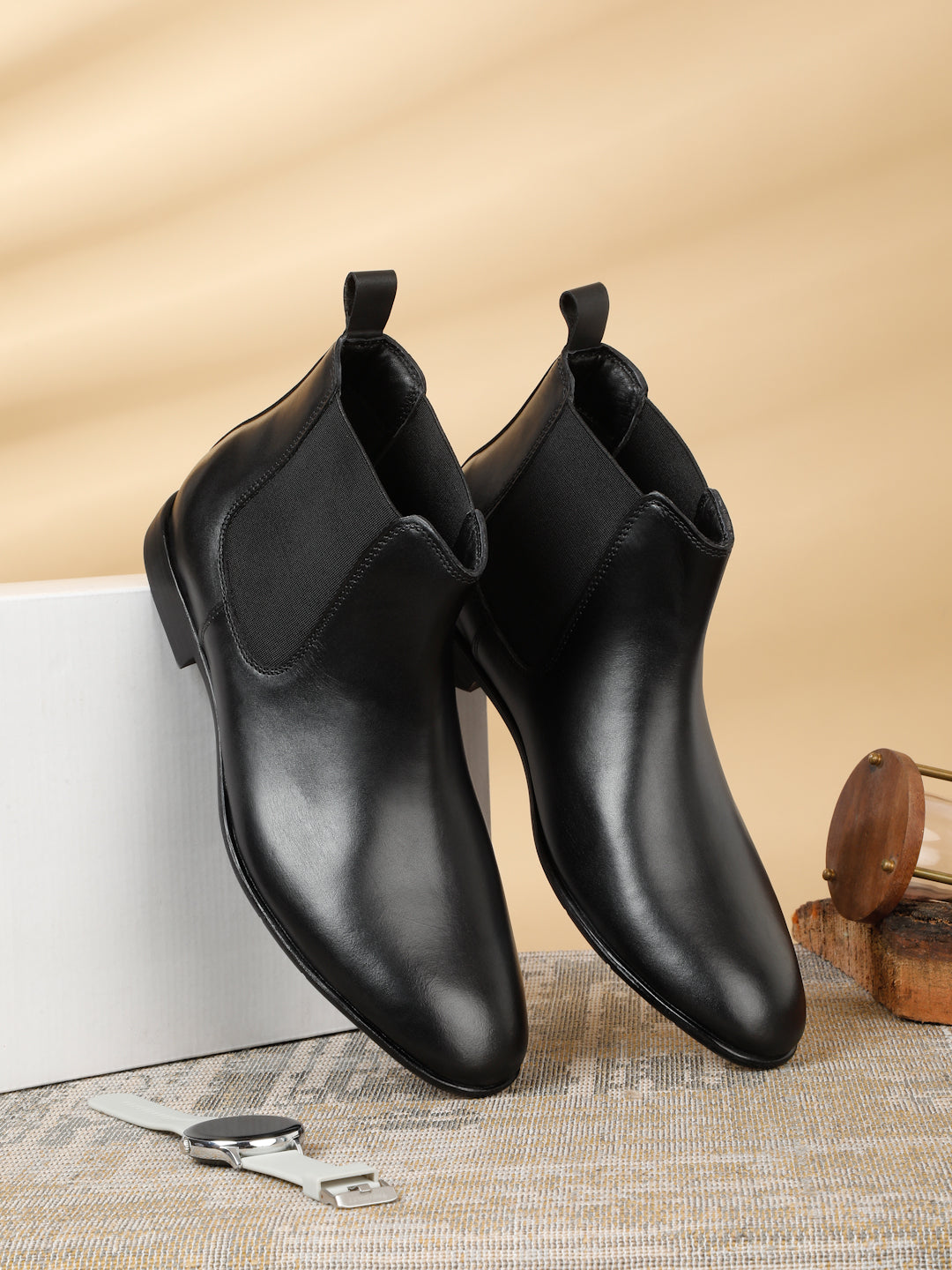 Men's Black Solid Leather Mid-Top Chelsea Boots – Teakwood Leathers