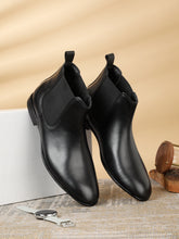 Load image into Gallery viewer, Men's Black Solid Leather Mid-Top Chelsea Boots
