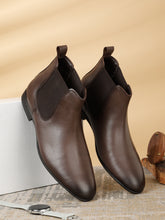 Load image into Gallery viewer, Men's Brown Solid Leather Mid-Top Chelsea Boots
