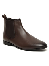 Load image into Gallery viewer, Men's Brown Solid Leather Mid-Top Chelsea Boots
