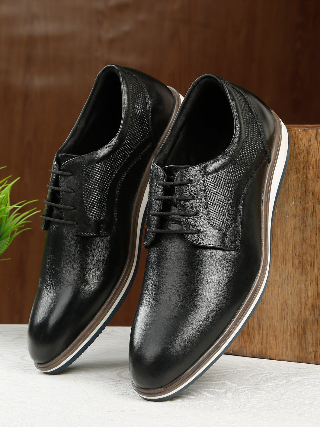 Men s Black Semi Formal Lace Up Leather Shoes Teakwood Leathers