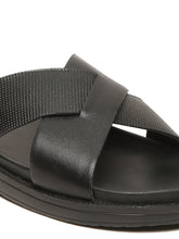 Load image into Gallery viewer, Men&#39;s Black Leather Criss - Cross Slippers
