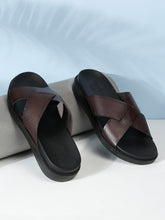 Load image into Gallery viewer, Men&#39;s Brown Leather Criss - Cross Slippers
