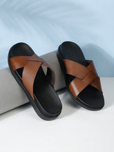 Load image into Gallery viewer, Men&#39;s Tan Leather Criss - Cross Slippers
