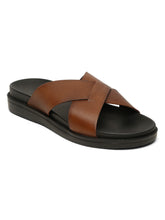 Load image into Gallery viewer, Men&#39;s Tan Leather Criss - Cross Slippers
