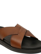 Load image into Gallery viewer, Men&#39;s Tan Leather Criss - Cross Slippers
