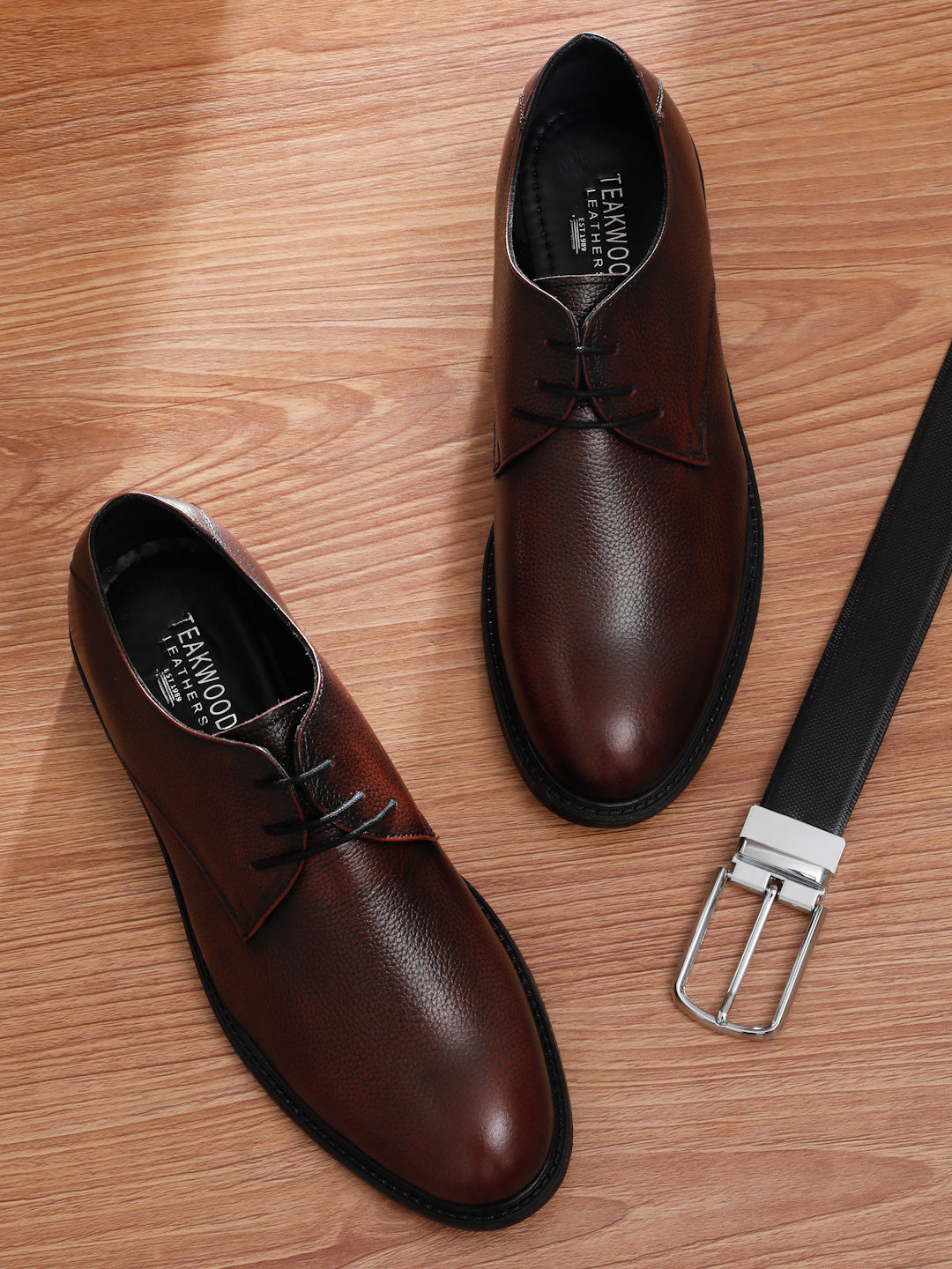 Men's Cherry Texture Leather Derbies Shoes – Teakwood Leathers