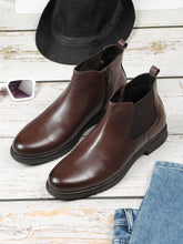 Load image into Gallery viewer, Men&#39;s Brown Solid Leather Chelsea boots
