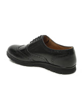 Load image into Gallery viewer, Men Black Leather Lace-Up Brogue Derby Shoes
