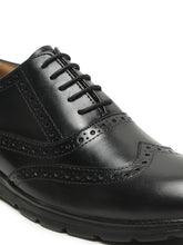 Load image into Gallery viewer, Men Black Leather Lace-Up Brogue Derby Shoes

