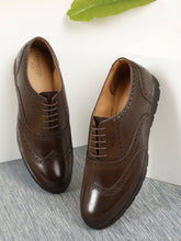 Load image into Gallery viewer, Men Brown Leather Lace-Up Brogue Derby Shoes
